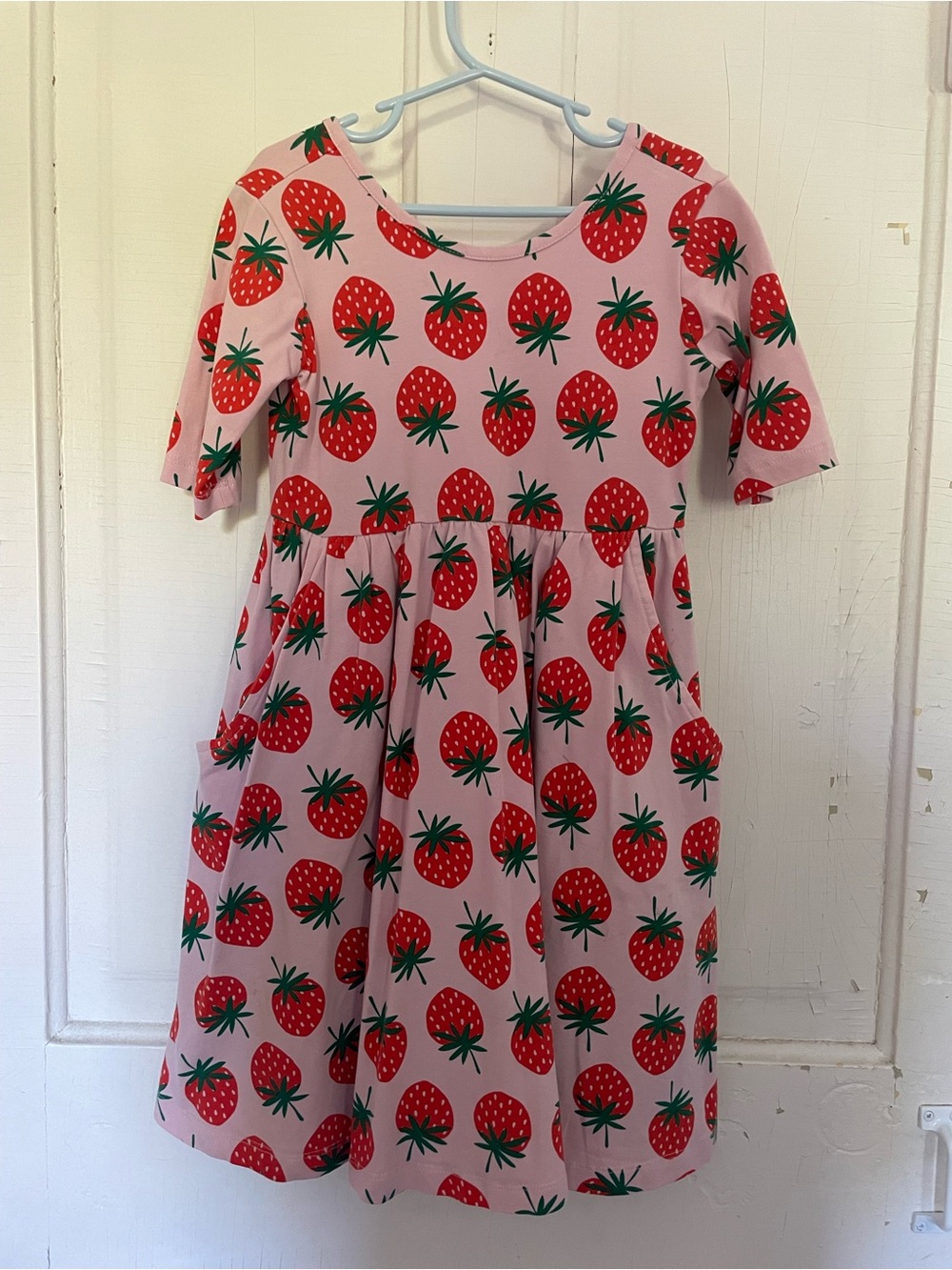Hanna Andersson Girls Pink Strawberry Print Dress - Cute Fruit Pattern